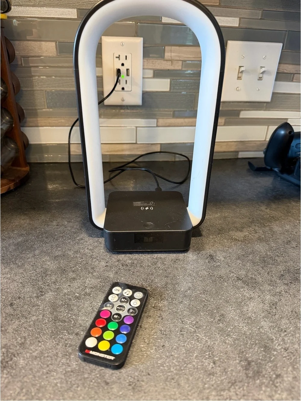 Modern Oval LED Lamp & Wireless Charger with Color Remote